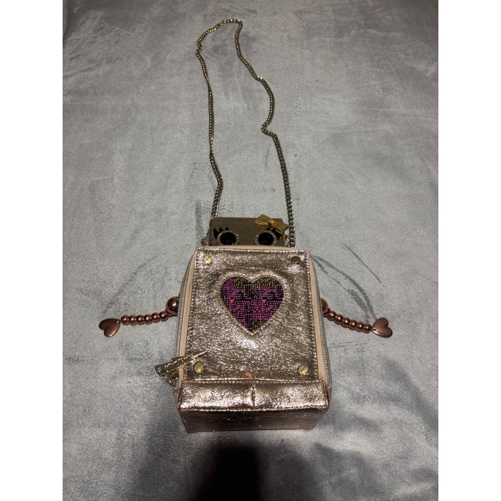 Betsey Johnson Gold Metallic Robot Mini Crossbody Bag Chain Strap